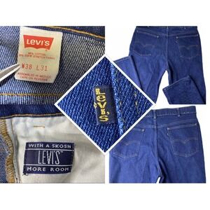 VTG Levis Jeans 90s Actual 36x31 Red Batwing Skosh More Room Dark Blue Tab Japan